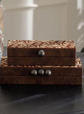 客厅茶几桌面软装布置复古风金属马毛储物盒收纳盒摆件氛围高级感