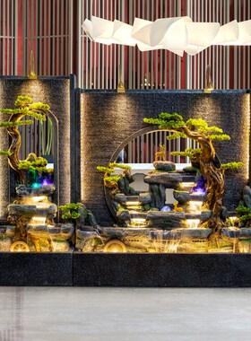 水幕墙屏风假山喷泉酒店庭院装饰客厅玄关落地招财造景Z观流水摆