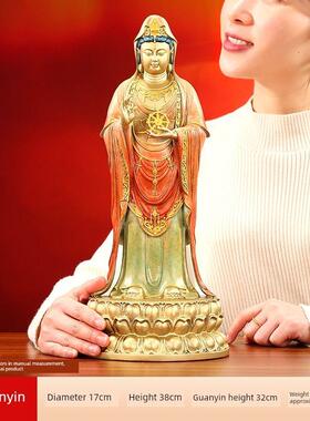 彩铜观音饰品南海菩萨立像铜工艺品家居饰品观音立像