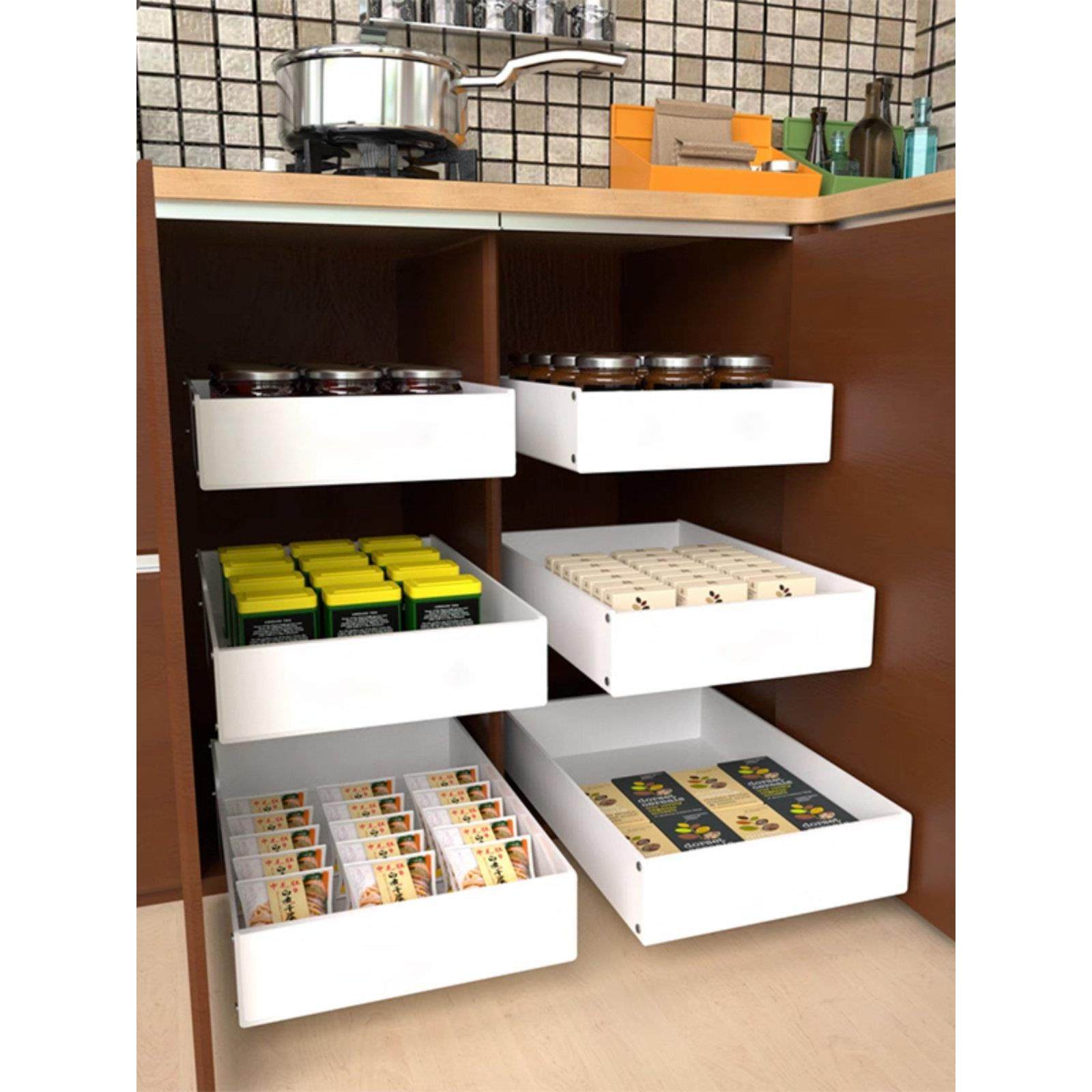 厨房滑轨抽屉环保PP托盘橱柜衣柜改造分层储物收纳免打孔安装拉篮,淘宝优惠券,粉丝福利购,淘宝优惠卷