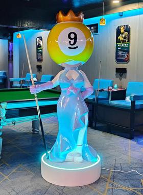 网红卡通黑八台球公仔发光玻璃钢雕塑大摆件台球厅俱乐部开业装饰
