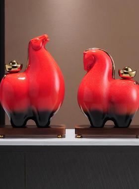 马上有钱摆件新中式招财办公室装饰品高档客厅电视柜乔迁开业礼品