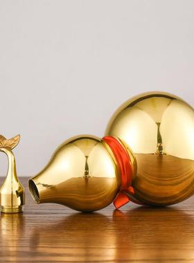 盛凡 葫芦摆件铜葫芦黄铜八卦葫芦开口开盖铜葫芦家居客厅装饰品