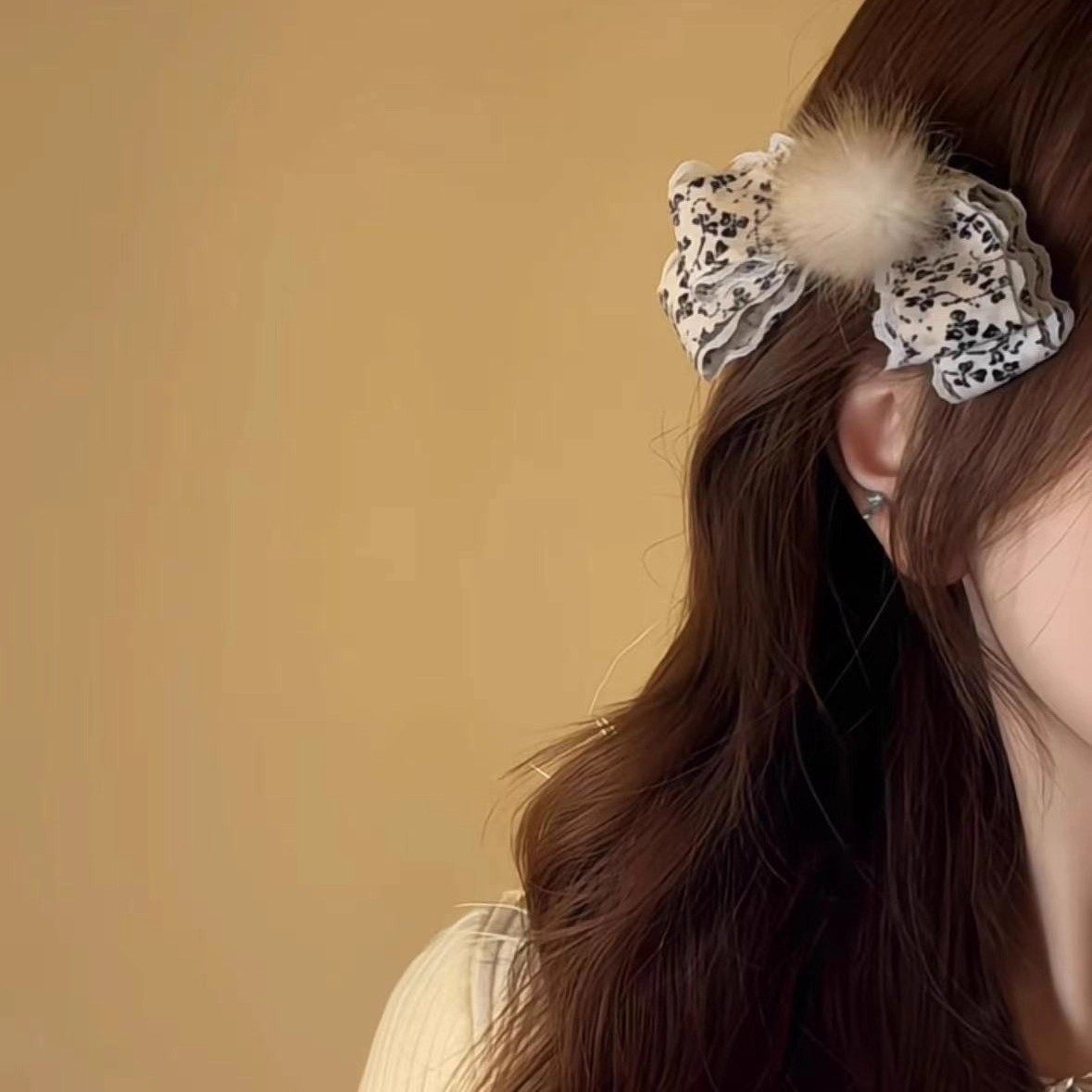 韩系碎花貂毛球蝴蝶结香蕉夹竖夹女扎马尾后脑勺夹子发卡头饰发饰,淘宝优惠券,粉丝福利购,淘宝优惠卷
