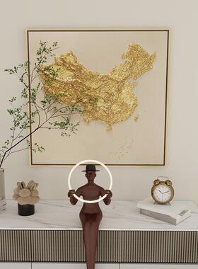 纯手绘金箔画厚肌理立体浮雕画轻奢落地装饰画沙发背景墙玄关挂画