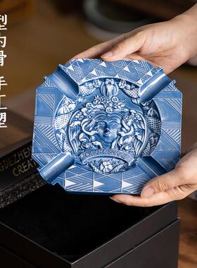 景德镇国风陶瓷烟灰缸高级感招财创意桌面玄关收藏柜装饰品摆件