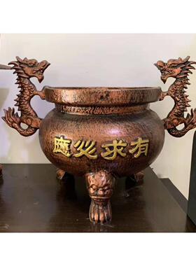 家用供桌小香炉圆形土地庙室内插香炉供奉四方鼎案桌插香炉鼎纯铜