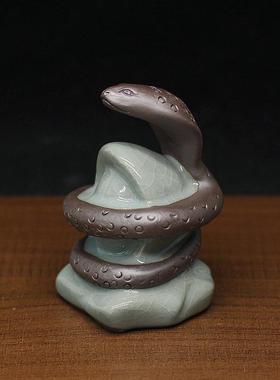 哥窑瓷器陶瓷十二生肖牛蛇鸡三合贵人局巳酉丑家用客厅办公室摆件