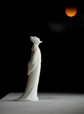 禅意李白陶瓷人物摆件创意新中式玄关造景配件茶室茶空间软装饰品