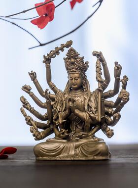 简修行覆古准提菩萨像准提佛母像摆件黄铜随身佛像精致禅意装饰品