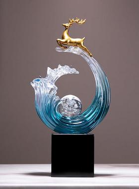 办公室风生水起摆件招财福鹿彷水晶工艺礼品摆饰家居酒柜装饰品乔