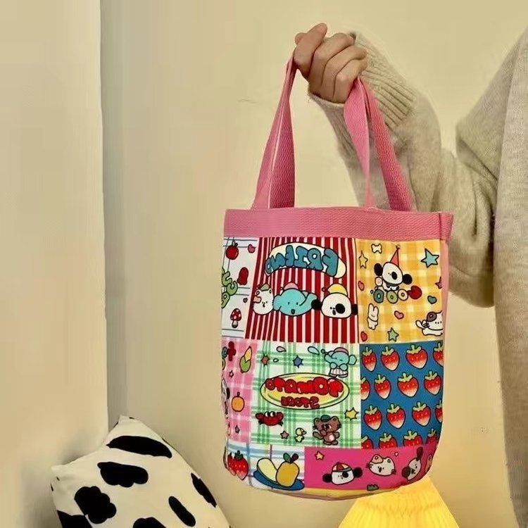 可爱插画水桶包女士卡通手提包韩版便捷通勤涂鸦大容量伴手礼袋,淘宝优惠券,粉丝福利购,淘宝优惠卷