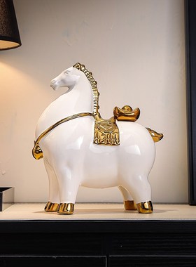 马上有钱摆件陶j瓷招财老板办公室客厅桌面高档家居装饰品开业礼