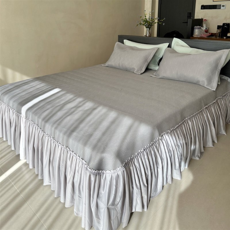 A类轻奢简约床裙花边o款凉席三件套夏季凉感软席家用1.8米床上用 - 图3