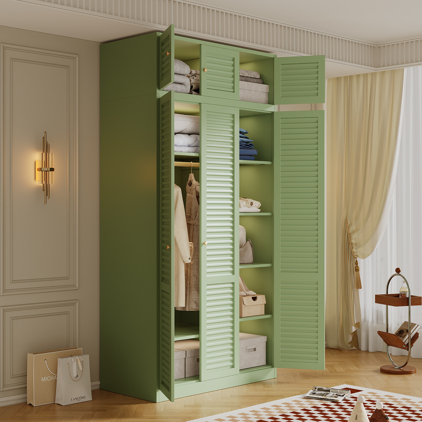 法式复古风衣柜家用卧室对开门无甲醛儿童铁艺衣橱收纳柜铁皮柜子,淘宝优惠券,粉丝福利购,淘宝优惠卷