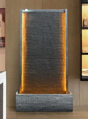 简约水幕墙流水屏风摆件招财w鱼池假山造景公司庭院循环水落地装