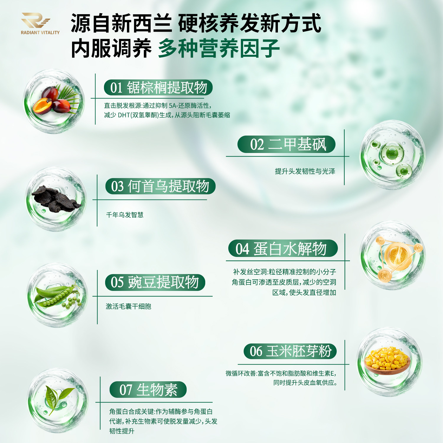 RADIANTVITALITY新西兰进口何首乌养发护发胶囊防生物素内服脱发,淘宝优惠券,粉丝福利购,淘宝优惠卷