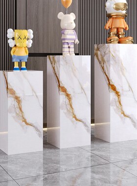 工艺品摆件台花i架客展厅玄关酒店会所岩板装饰立柱大理石雕塑底
