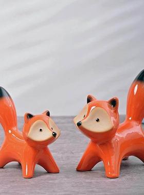 桌面陶瓷摆件动物狐狸饰品情侣田园生日新婚礼物玄关北欧工艺摆设