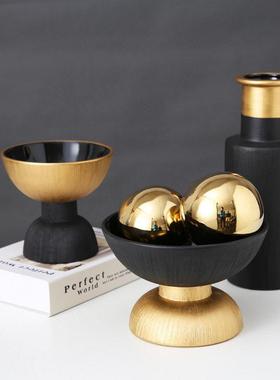 新中式黑金色轻奢陶瓷花瓶摆件花器插花样板间客厅桌面高档摆设