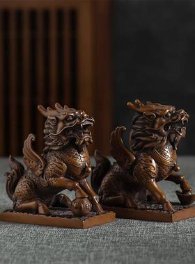 紫铜财富麒麟摆件一对家居装饰品礼物客厅玄关酒柜办公室桌面摆件