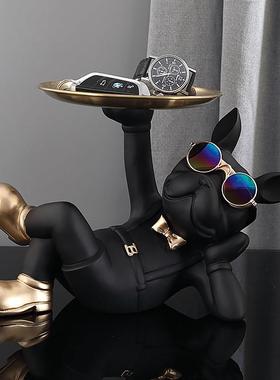 创意托盘法斗犬摆件客厅家居装饰品玄关钥匙收纳桌面托盘乔迁礼物