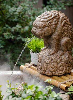 掬涵复古石槽流水生财貔貅吐水摆件循环水户外庭院装饰水池装饰品