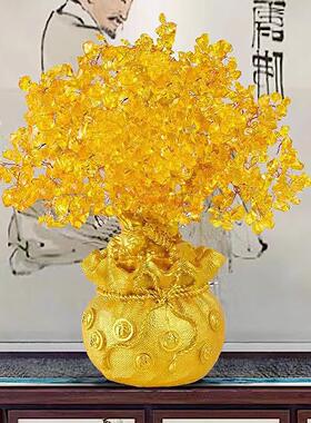 招财树摆件水晶发财树钱袋树八方来财福袋摇钱树收银台摆件礼品