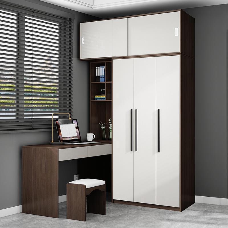 简约北欧小户型儿童房连体书桌柜 学生写字台L型转角电脑桌衣柜 - 图0