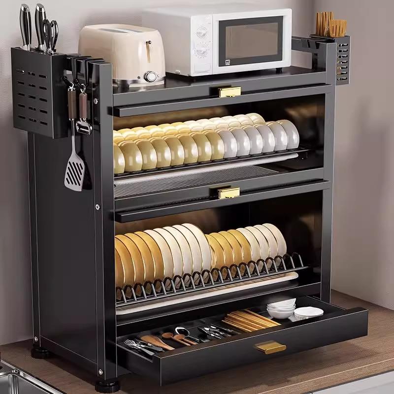 厨房多功能置物架子多层台碗盘沥水架碗架家用碗盘柜碗筷收纳盒 - 图0