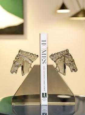 轻奢K9水晶书挡书靠书立样板房创意摆件客厅家居装饰书房摆件