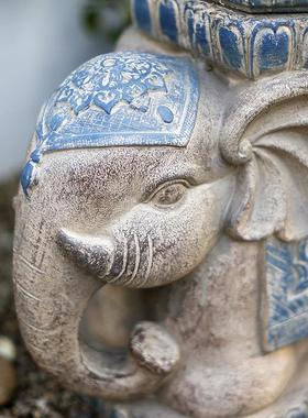 户外中式摆件大象石墩花盆底座庭院花园阳台装饰别墅门口入户摆设