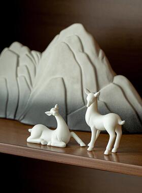 晟初 迷你小号动物白瓷小鹿摆件禅意花盆园艺配件微景观装饰品