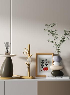 高级感艺术石头时来运转摆件轻奢客厅插花玄关电视柜花瓶软装饰品