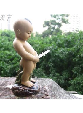 假山盆景配件上水石陶瓷尿童鱼缸摆设喷水小孩人物摆件水族装饰品