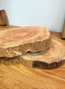 圆木片原生态原木墩摆件底座天然森系手工DIY底座装饰摆件