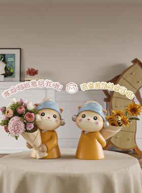 创意猫咪花瓶摆件客厅玄关办公室桌面房间装饰品乔迁新居结婚礼物