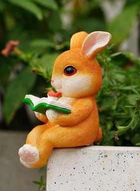 卡通可爱兔子桌边坐姿摆件花园艺盆栽装饰民宿阳台微景观动物造景