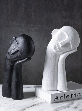 现简约北欧创意歪头托腮人物人像陶瓷工艺品摆S件家居样板房饰品