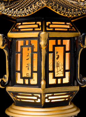 佛堂LED佛光普照纯铜六角宫灯