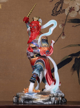 汉白玉彩绘王灵官神像供奉摆件