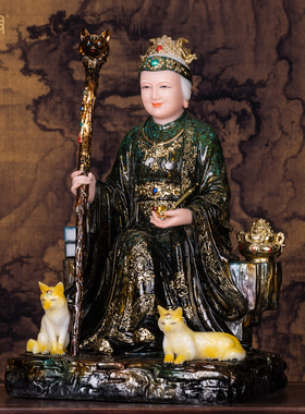 汉白玉黑妈妈神像家用供奉摆件