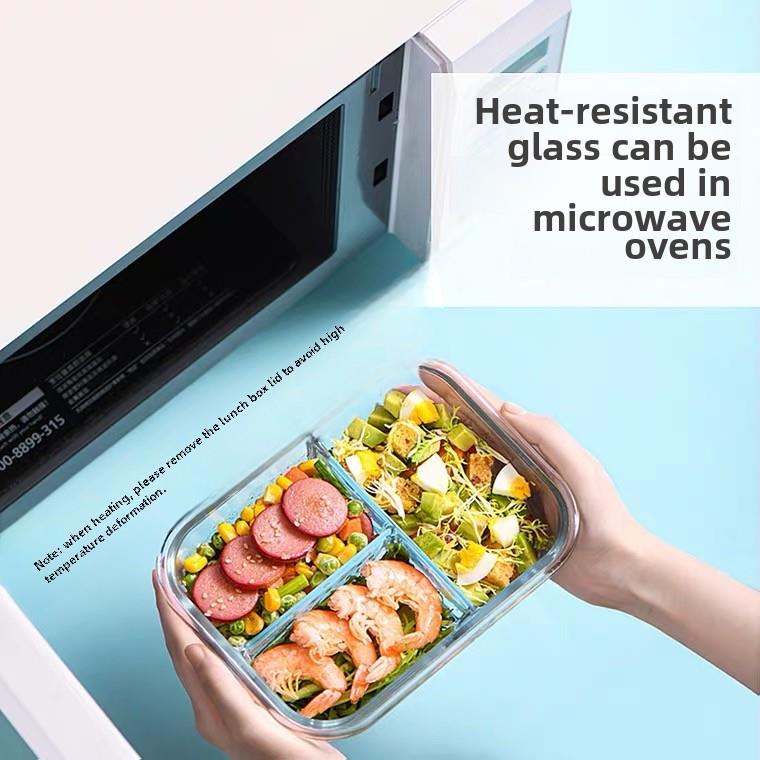 icook3分隔玻璃饭盒大号保鲜盒微波炉大容量便当盒玻璃密封碗带盖 - 图0