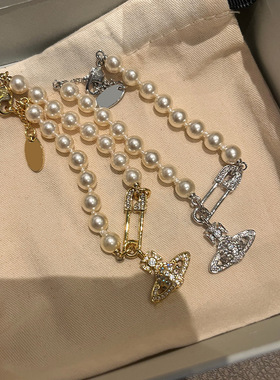 日单蕾系量产型NANA同款日系立体土星别针满钻珍珠手链项链耳环
