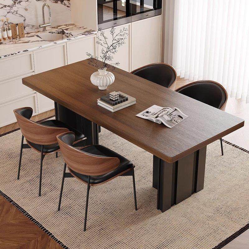 复古风胡桃木色岩板餐桌椅组合长方形家用中古风客厅2025新款饭桌,淘宝优惠券,粉丝福利购,淘宝优惠卷