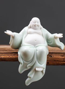 创意中式陶瓷工艺品招财弥勒佛家用客厅佛像大肚笑佛家居小号摆件