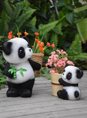 户外花园仿真熊猫小摆件花缸庭院卡通动物树脂装饰阳台多肉花盆