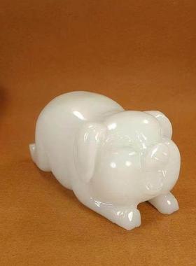 天然白玉猪摆件十二生肖发财猪摆件黑曜石家居客厅酒柜书房装饰品