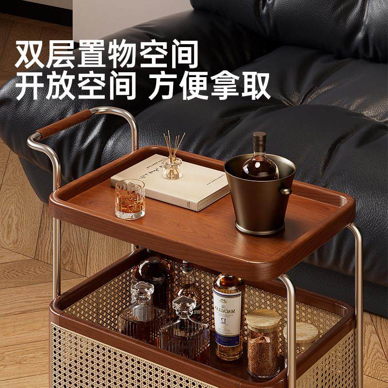 实木可移动边几中古收纳小推车客厅沙发置物架塑藤编储物覆古角几,淘宝优惠券,粉丝福利购,淘宝优惠卷