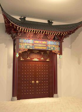 东阳木雕仿古实木屋檐中式门楼门头装饰复古建筑飞檐翘角斗拱定制